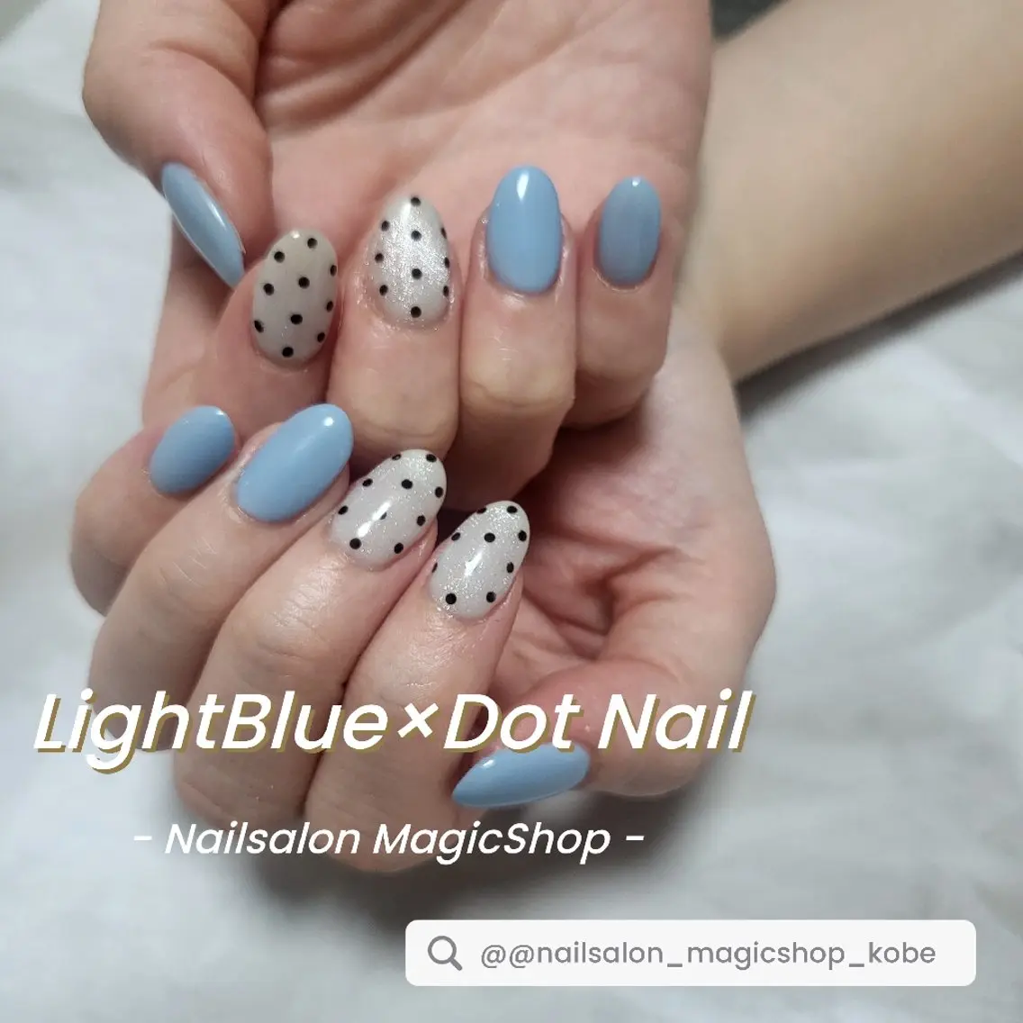 ネイル ドット ジェルネイル 水色 マグネットネイル ワンカラーネイル ハンドネイル Nailsalon MagicShopのネイルデザイン