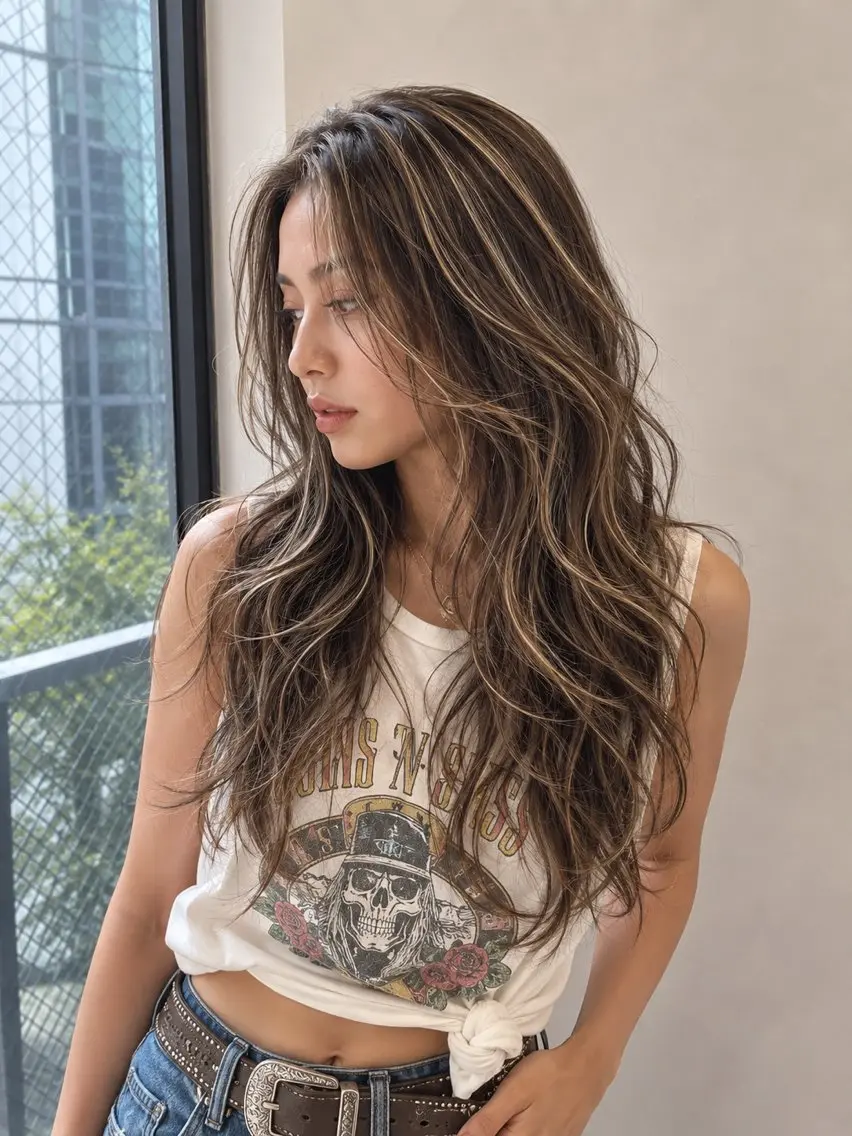 ロング カラー ハイライトカラー 顔まわりレイヤー 外国人風カラー ハイライト レイヤーカット 海外風レイヤーカット 👑店長 平松 由のヘアスタイル