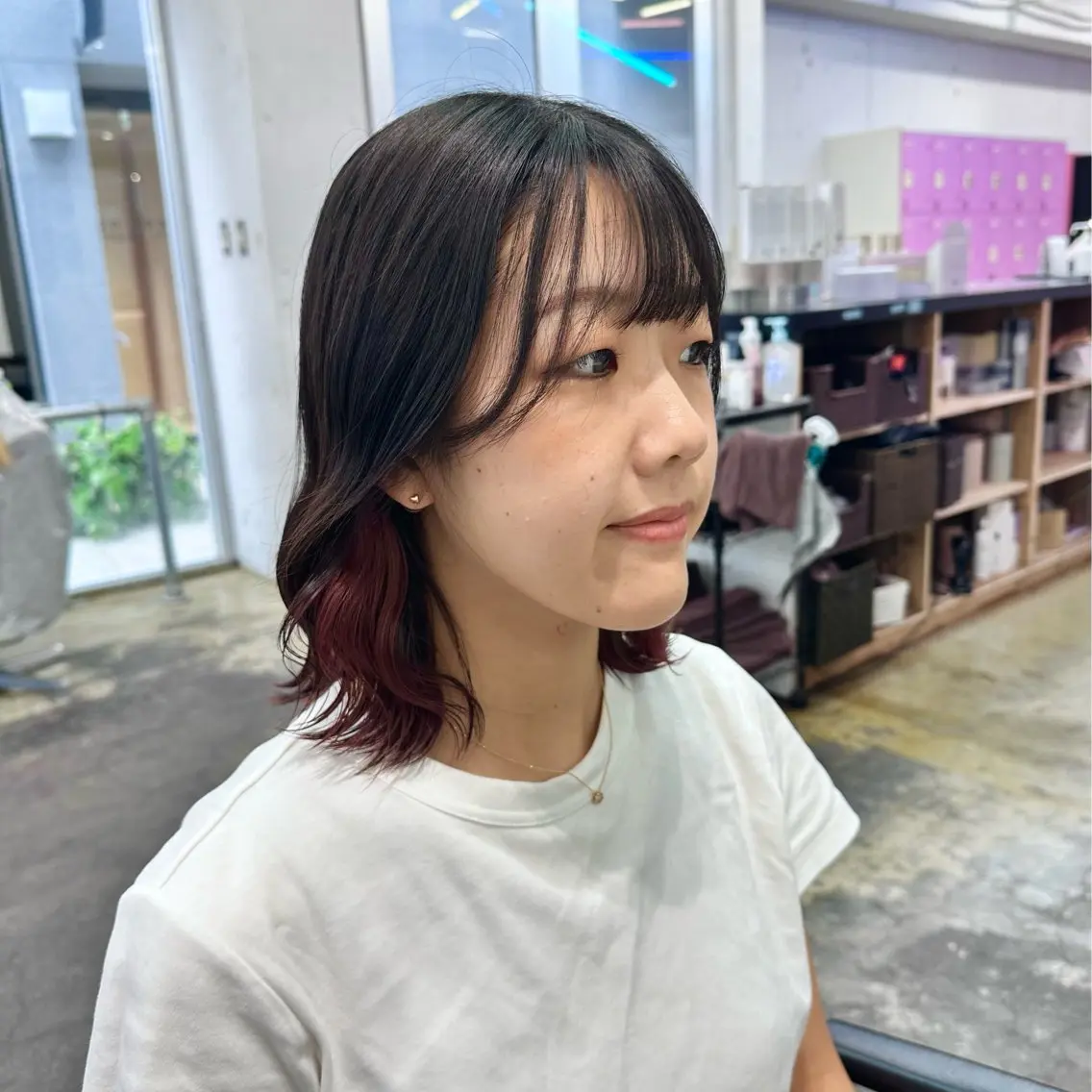 セミロング カラー ヘアアレンジ イヤリングカラー ピンクカラー 🎀モテ暖色× エクステ🎀あかりのヘアスタイル