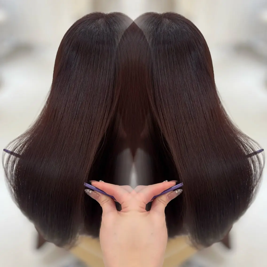ロング カラー ボルドーカラー ヘアカラー トリートメント りほ/顔周りカット/ レイヤーカットのヘアスタイル