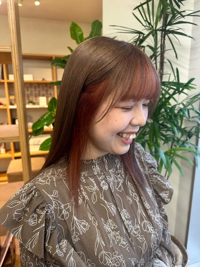 セミロング カラー ベージュカラー オレンジ ヘアカラー トリートメント ブリーチカラー/ わきたちえ🌻のヘアスタイル