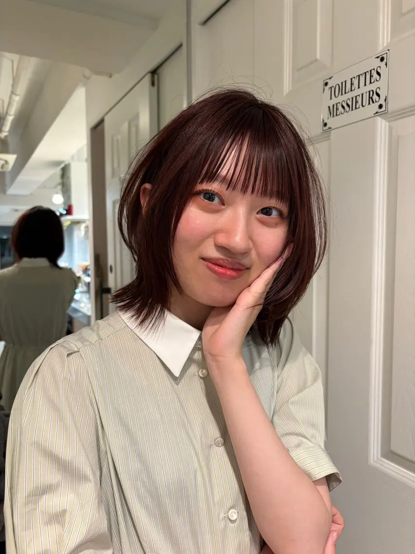 ミディアム ボブ くびれヘア 外ハネヘア 下北沢美容室／ 竹内菜々花のヘアスタイル