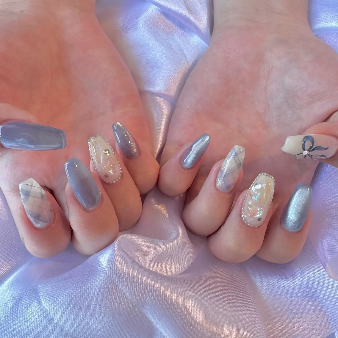 ネイル ブルー 夏ネイル ハンドネイル nail salon e'mu💐のネイルデザイン