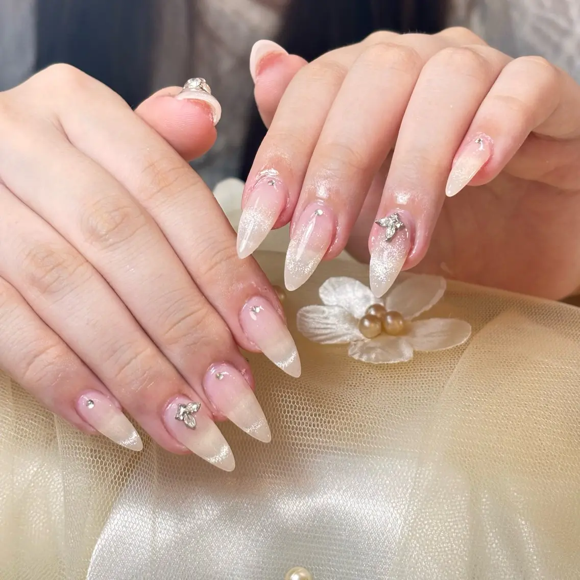 ネイル 桜ネイル 長さ出し フレンチネイル 韓国ネイル マグネットネイル ハンドネイル Kiwami nailsalonのネイルデザイン