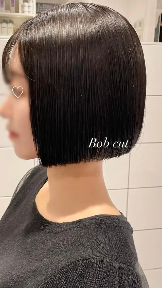 ミディアム カラー 切りっぱなしボブ ボブ 髪質改善 トリートメント 表参道♡暗髪♡ 艶カラー♡アユミのヘアスタイル