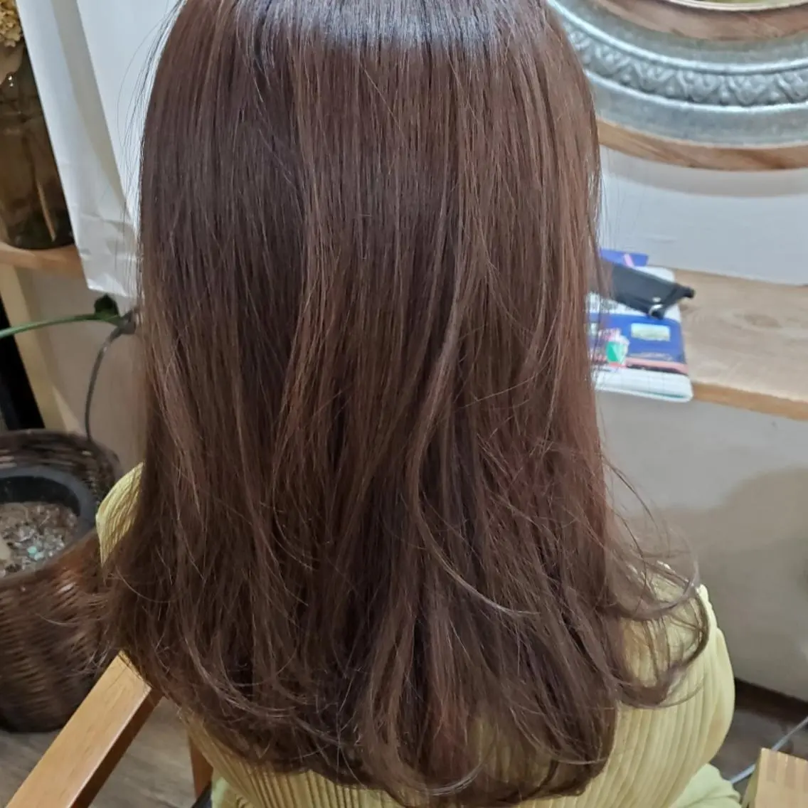 セミロング カラー カット ヘアカラー トリートメント 韓国レイヤー柔らかい 地毛風縮毛矯正／マツのヘアスタイル