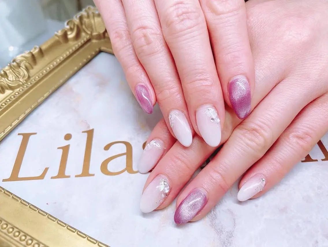 ネイル ブルー ジェルネイル ハードジェル ロングネイル マグネットネイル Lilas Nailのネイルデザイン