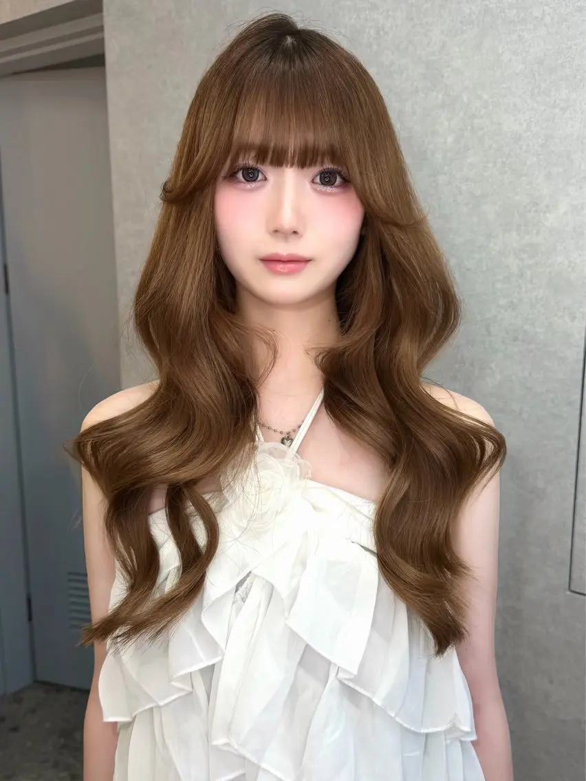 ロング 顔周りカット 韓国風ヘア レイヤーカット ロング 小顔カット 韓国ヘア🤍 mionのヘアスタイル