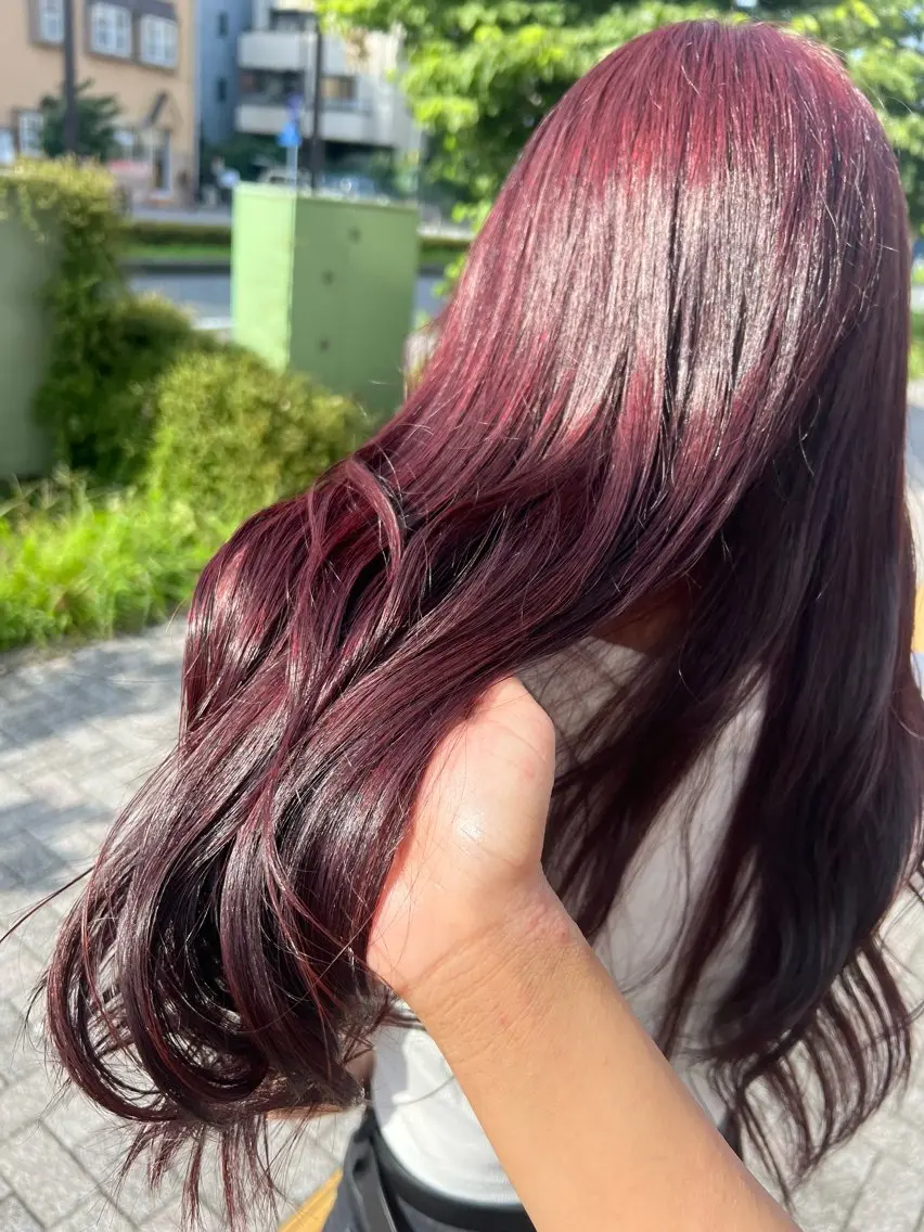 カラー ブリーチ カシス ダブルカラー ブリーチなしカラー レッドカラー ヘアカラー ＊カラー・パーマ＊ 植松彩音のヘアスタイル