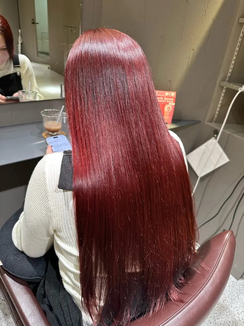 ロング カラー レッドカラー ヘアカラー ︎メンズカット✨セル ｢col大通り」🍀のヘアスタイル