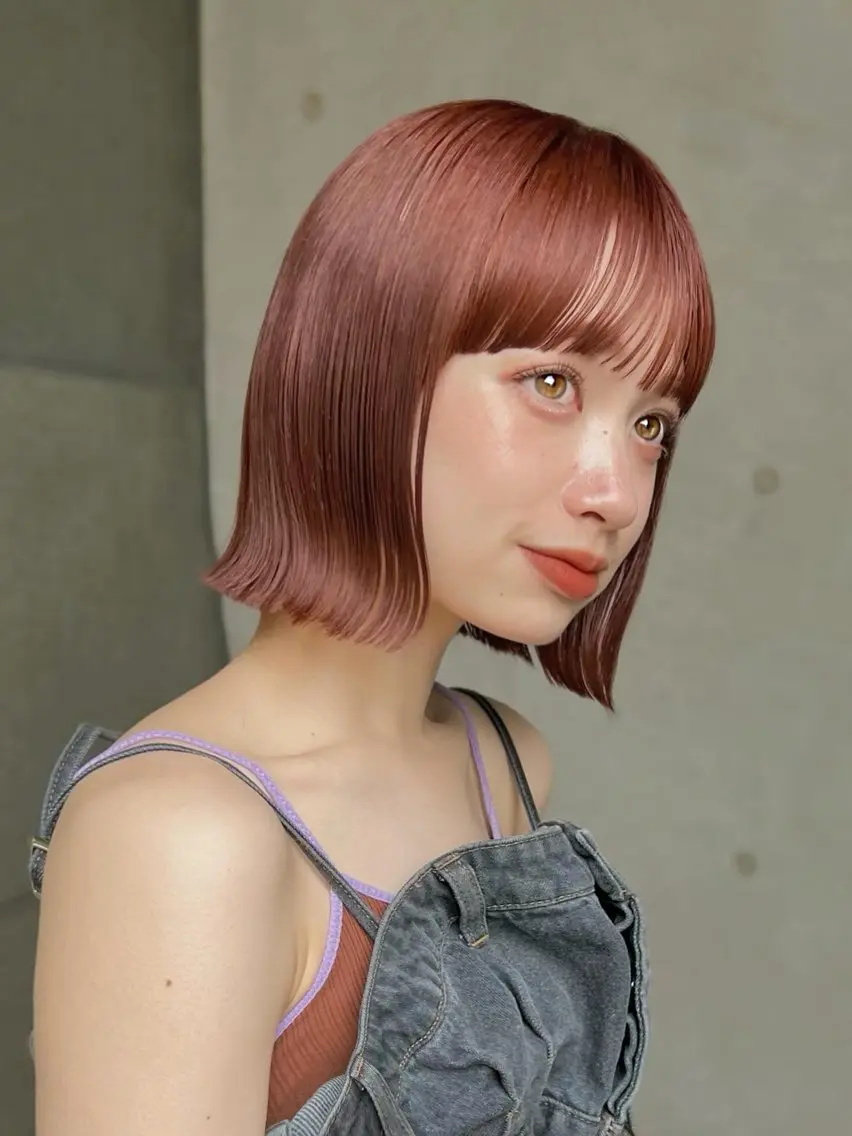 ショート カラー ブリーチ ダブルカラー ブリーチなしカラー オレンジ ピンクカラー 泉愛美/銀座美容師 /暖色カラー/ボブのヘアスタイル