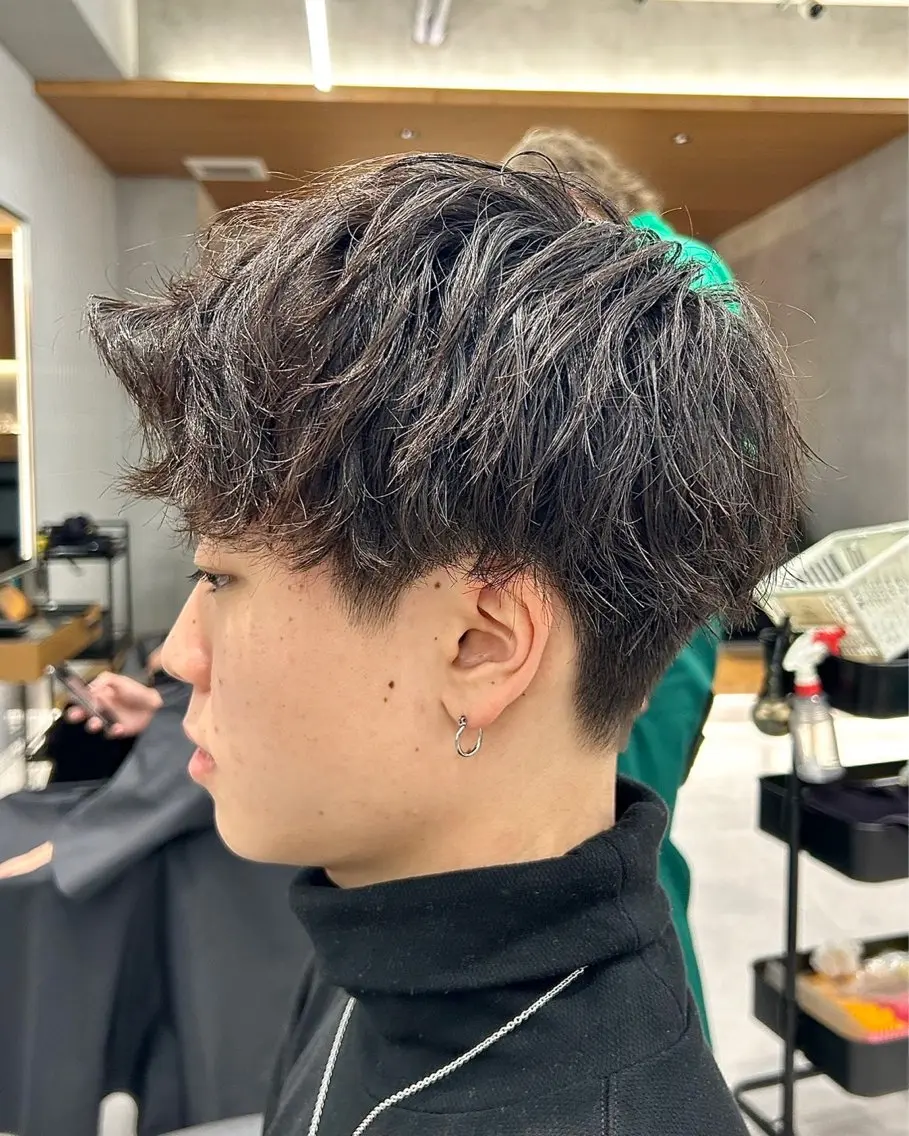 メンズ 縮毛矯正ボブ&顔まわ レイヤー♡TOMOEのヘアスタイル