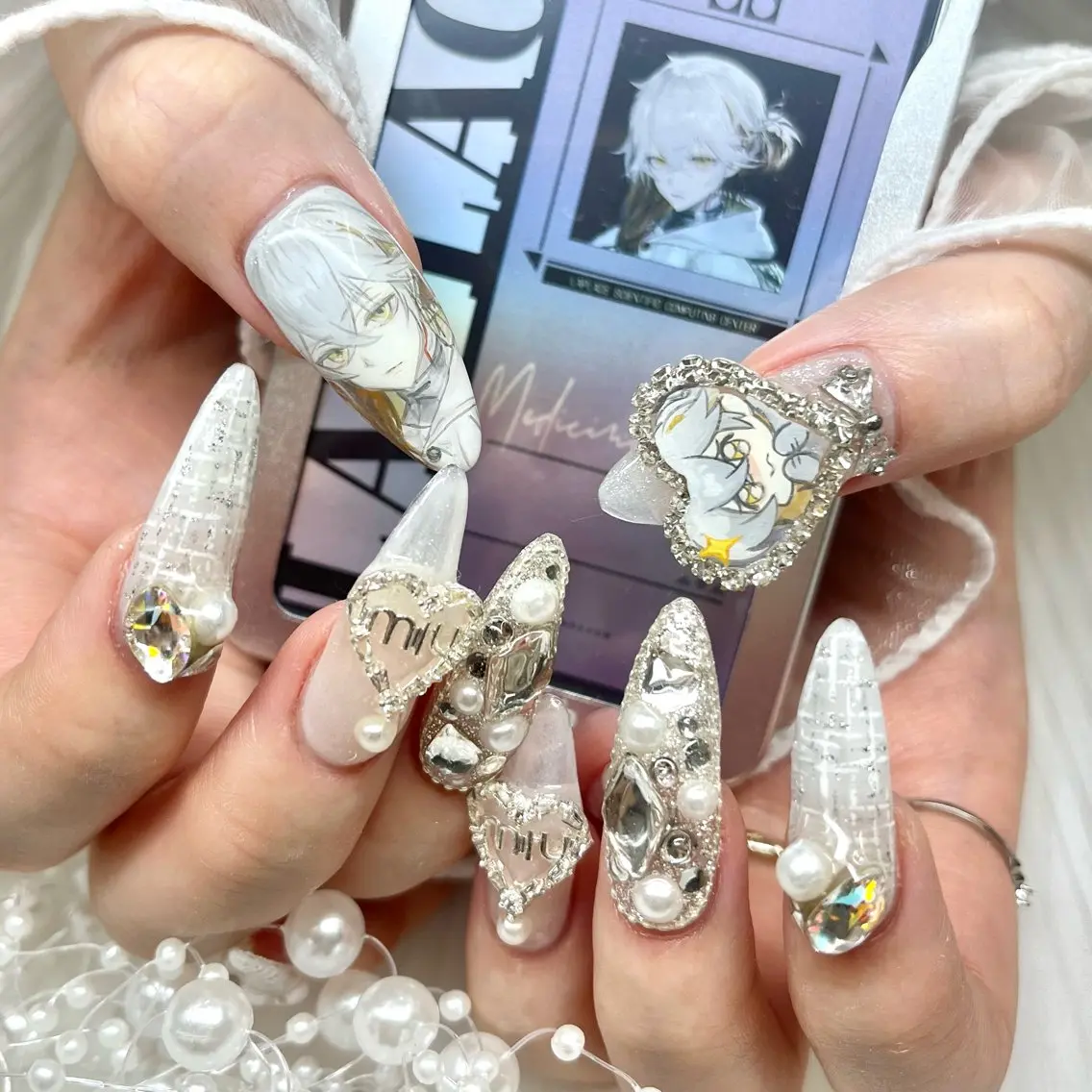 ネイル ハート 持ち込み リボン ハンドネイル 池袋痛ネイル Nok. 渡辺のネイルデザイン