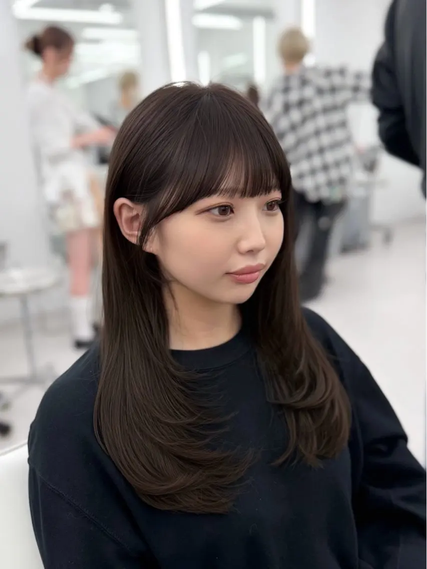 ロング カラー レイヤーカット 小顔カット カット 韓国ヘア/顔周り ヘアセット/加藤優里のヘアスタイル