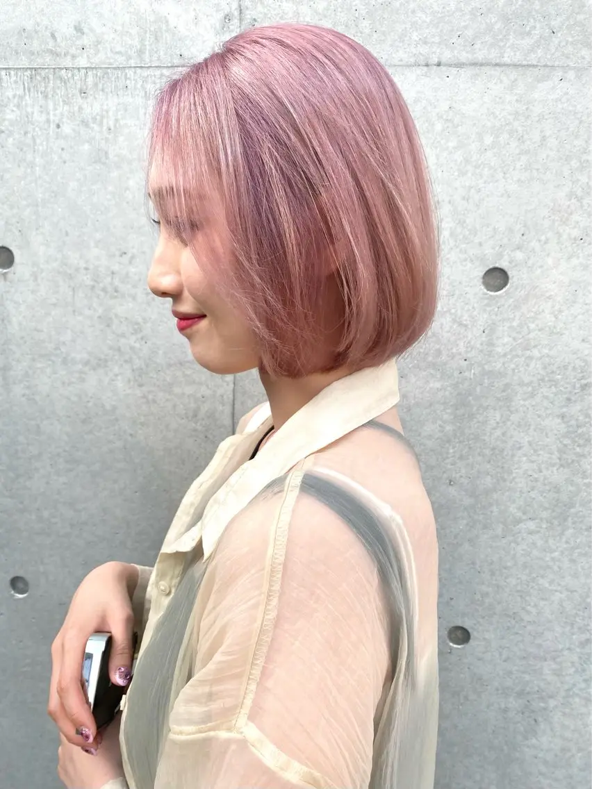 ショート カラー ベージュカラー ダブルカラー ピンクカラー ピンクベージュ ボブ ヘアカラー レイヤー/柔色 カラー/SAkiのヘアスタイル