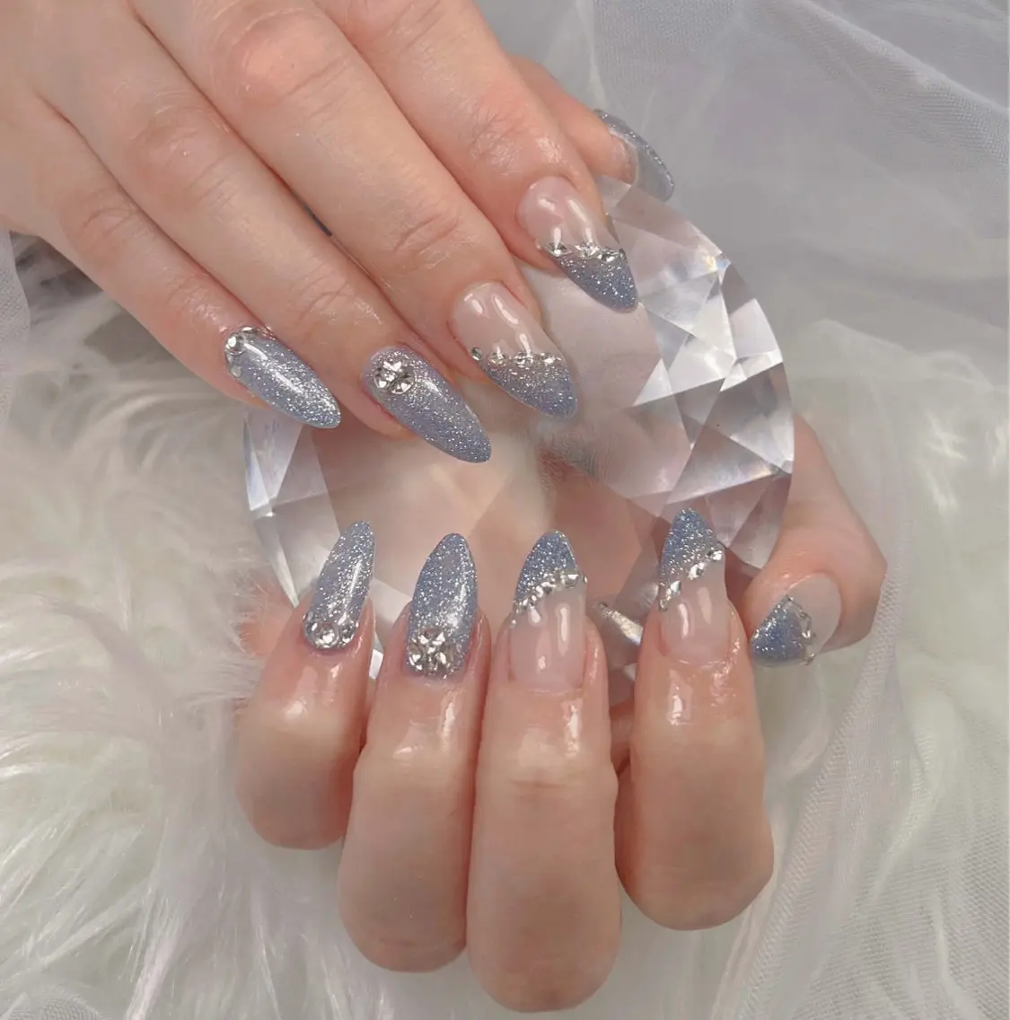 ネイル アートネイル オーロラネイル チークネイル 長さ出し フットネイル Miya _nailのネイルデザイン