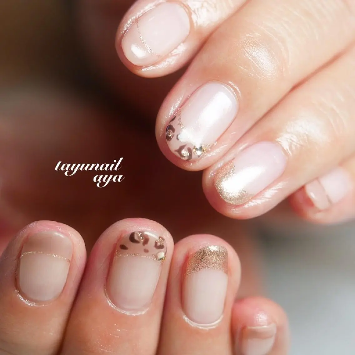 ネイル アニマル柄 ブルー フレンチネイル ジェルネイル パラジェル ネイルサロン 【たゆnail】のネイルデザイン