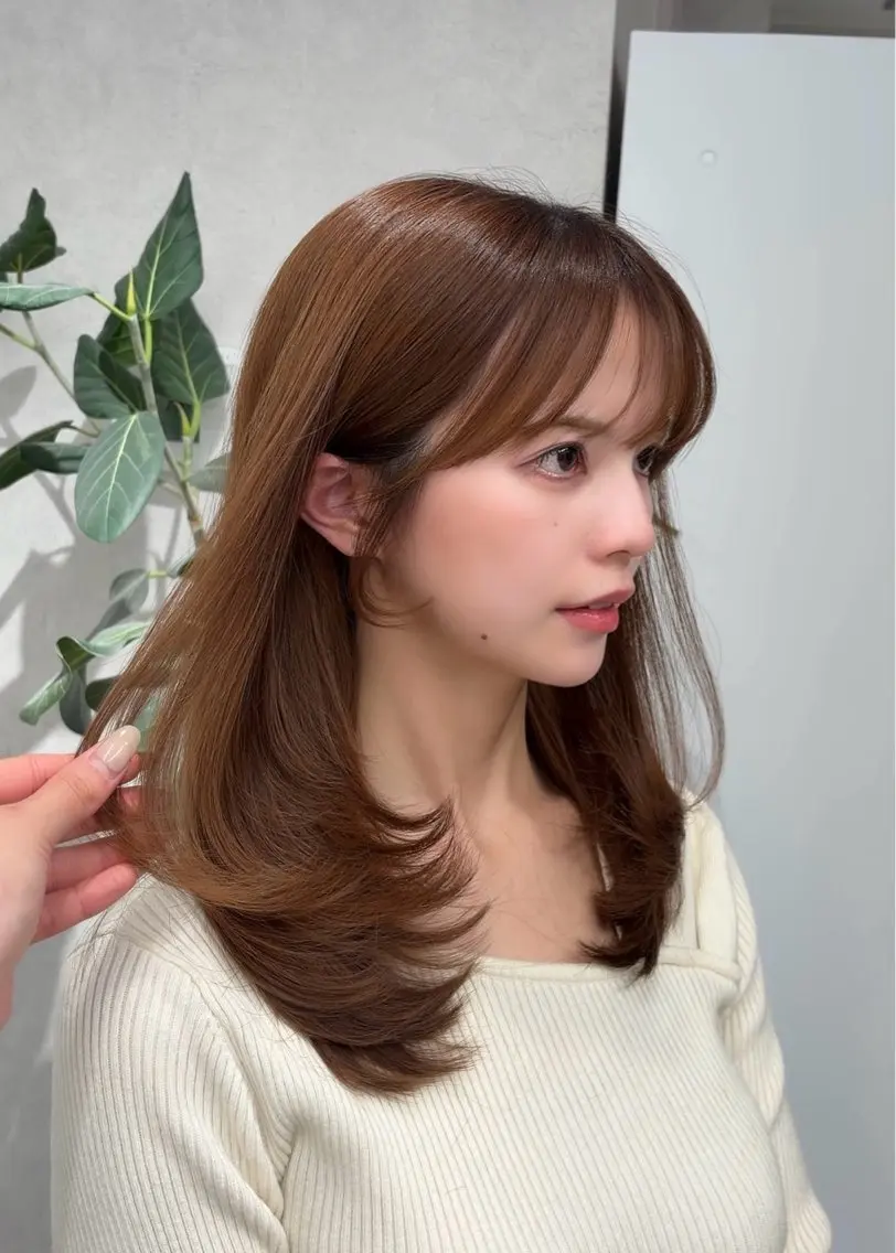 セミロング 結べるレイヤーカット /カラー/あさかのヘアスタイル