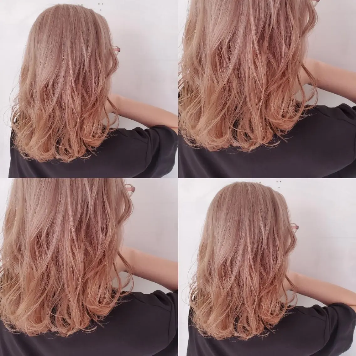 ミディアム ヘアカラー ツヤ髪✨縮毛矯正 ハイトーンカラーのヘアスタイル