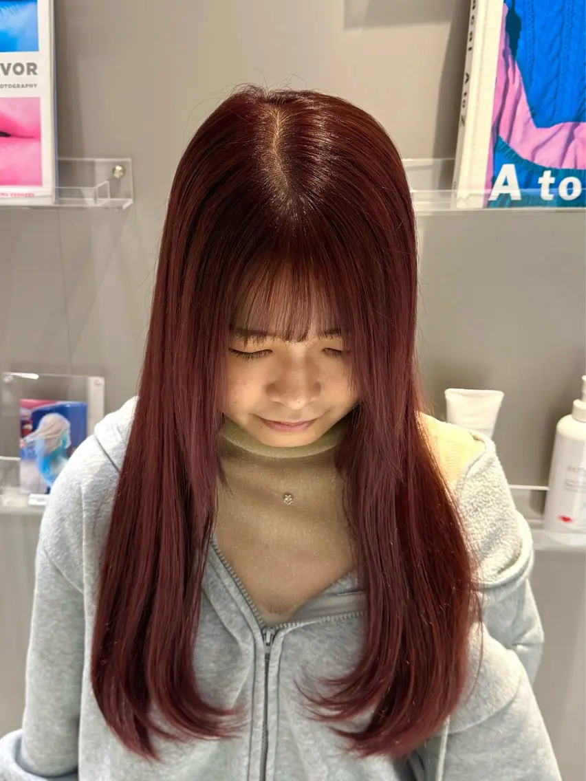 ロング カラー 透明感カラー ピンクカラー レッドカラー ヘアカラー 艶カラー/ハイトーン /アレンジ/meiのヘアスタイル