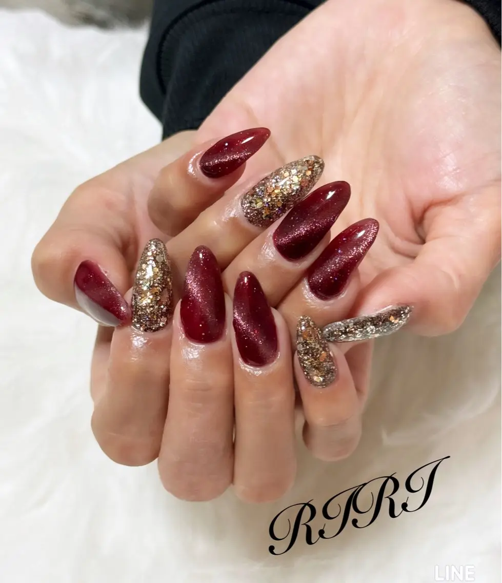 ネイル ジェルネイル キラキラネイル ラメ(グリッター) マグネットネイル ショートネイル ハンドネイル riri オーナーのネイルデザイン