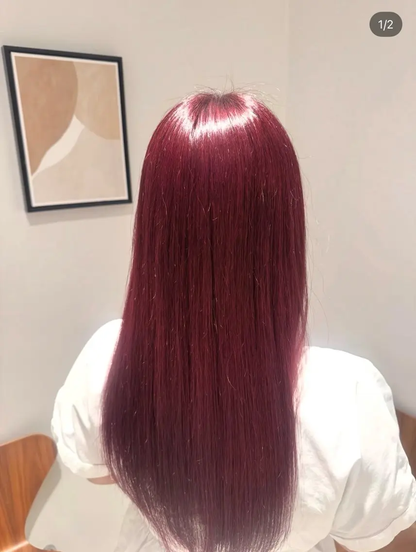 ロング カラー ブリーチ ダブルカラー ブリーチなしカラー レッドカラー ヘアカラー Ako  カット・ 縮毛矯正モデル募集のヘアスタイル