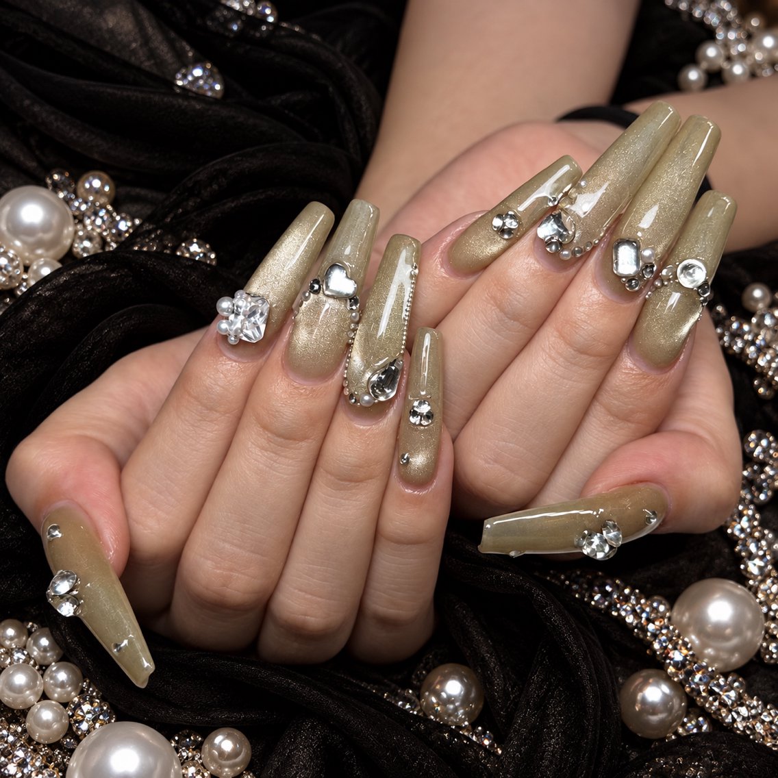 ネイル 長さ出し キラキラネイル 韓国ネイル ロングネイル 持ち込み ハンドネイル ハンドケア NOERA NAIL チップ長さ出し大塚店のネイルデザイン