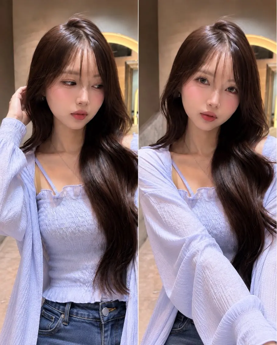 ロング カット ヘアカラー トリートメント 韓国レイヤー 田中 励也のヘアスタイル