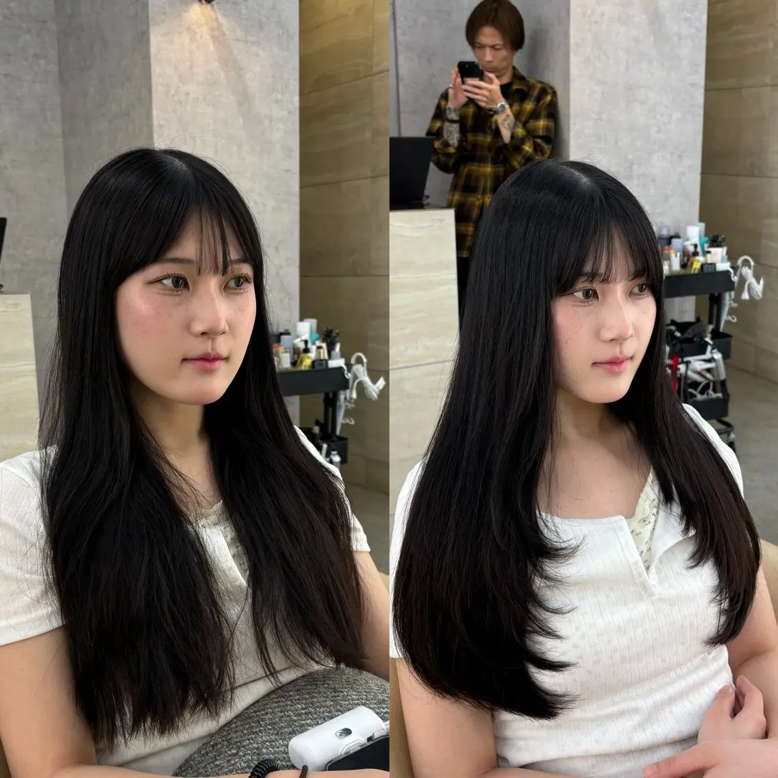 ロング カット トリートメント 髪質改善|透明 感カラー🩵レイヤーのヘアスタイル
