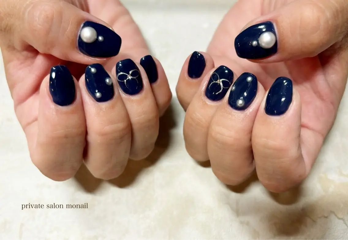 ネイル ネイビー ハンドネイル nail salon monailのネイルデザイン