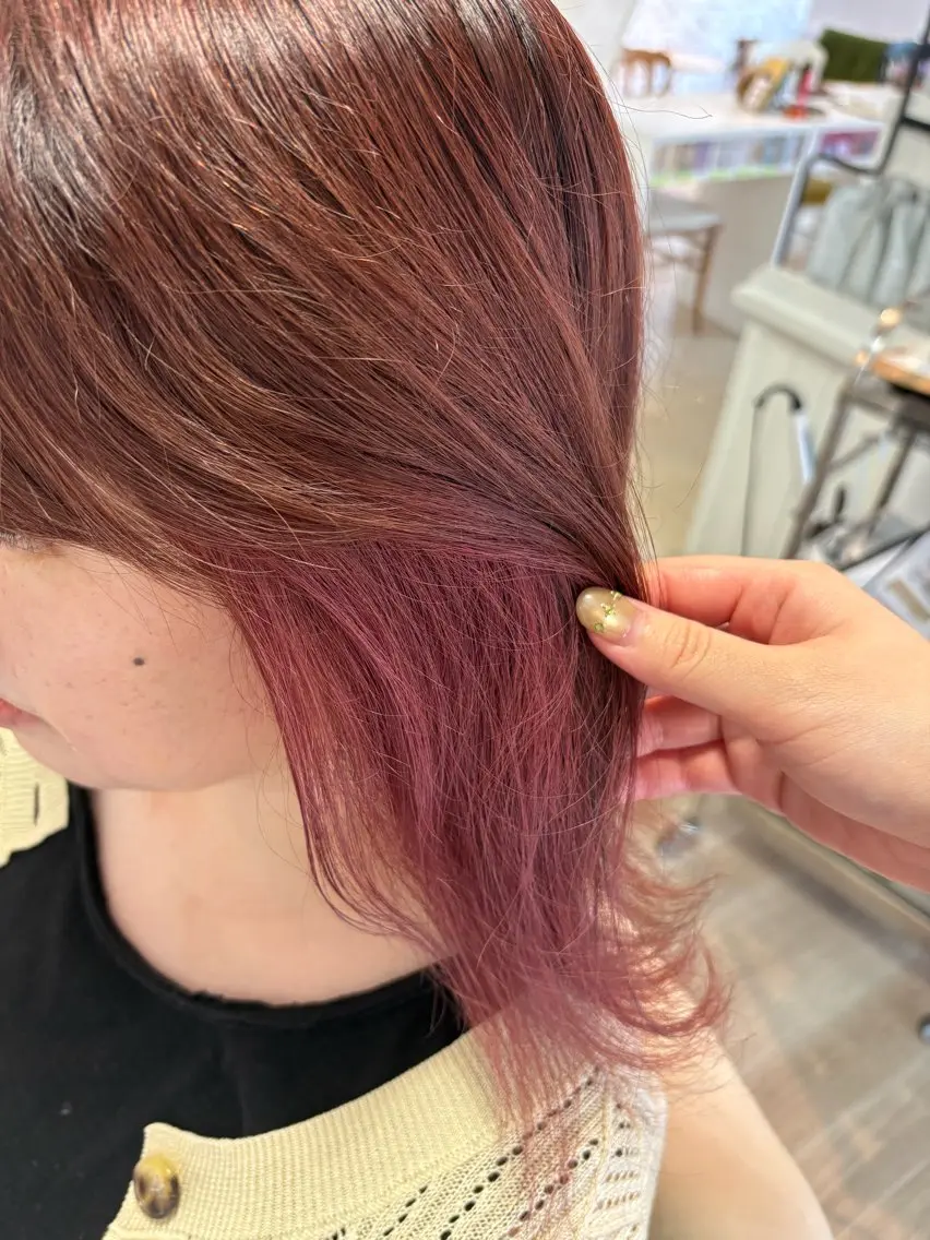ミディアム カラー ベージュカラー ブリーチ ブラウンカラー ピンクカラー ピンクベージュ ヘアカラー トリートメント eMuエミュ‪ ¨̮⃝ayakaのヘアスタイル