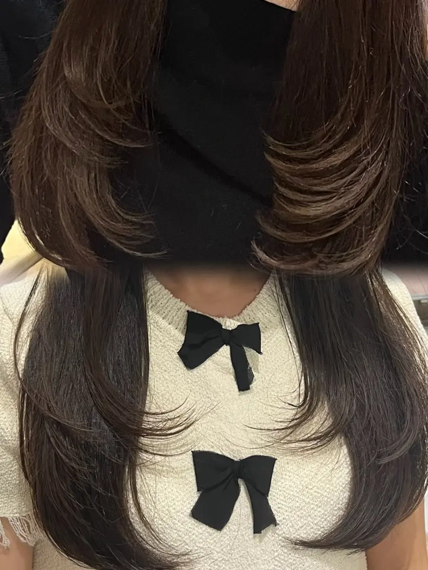 ロング 顔周りカット レイヤーカット 韓国レイヤー/顔周り /ブリーチことこのヘアスタイル