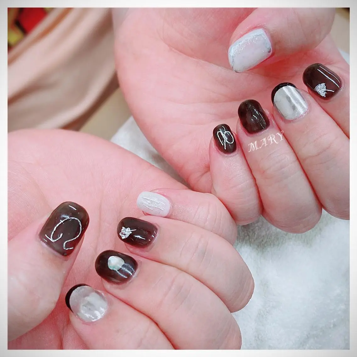 ネイル アートネイル フレンチネイル ミラーネイル 持ち込み ニュアンスネイル ハンドネイル Mary nail .narumiのネイルデザイン