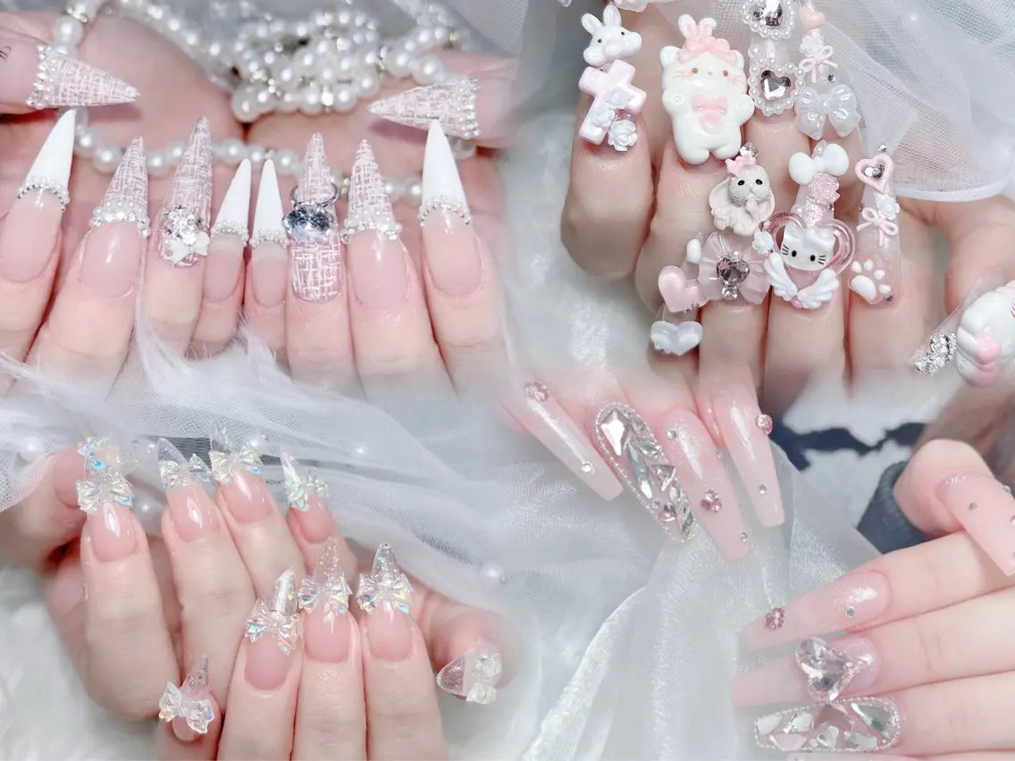 ネイル 成人式 ロングネイル マグネットネイル 大理石ネイル(マーブル) リボン ハンドネイル MoMoA Nail ネイル長さ出し専門店のネイルデザイン