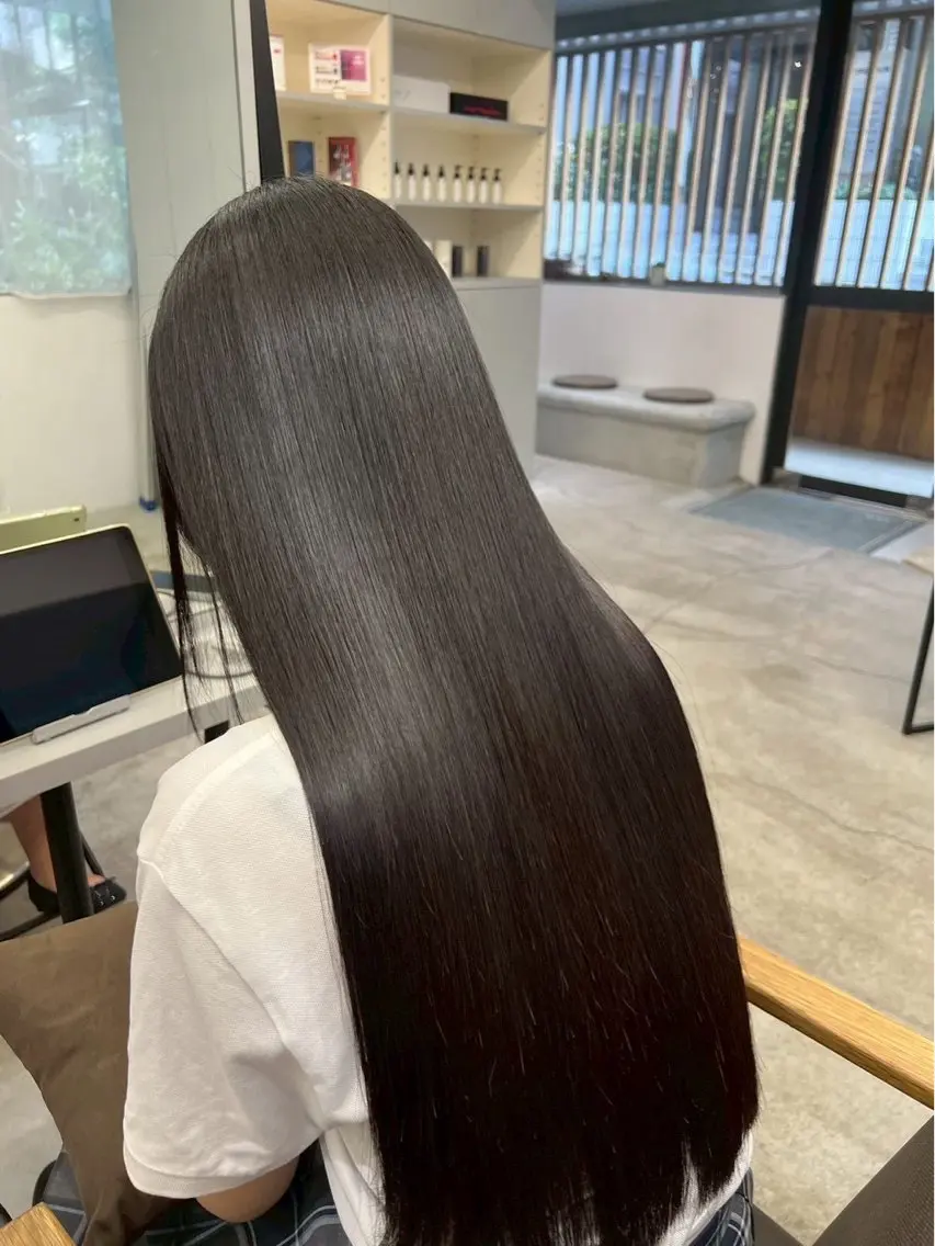 ロング パーマ 縮毛矯正 🍒モテ暖色カラー × うる艶✧ ゆなのヘアスタイル