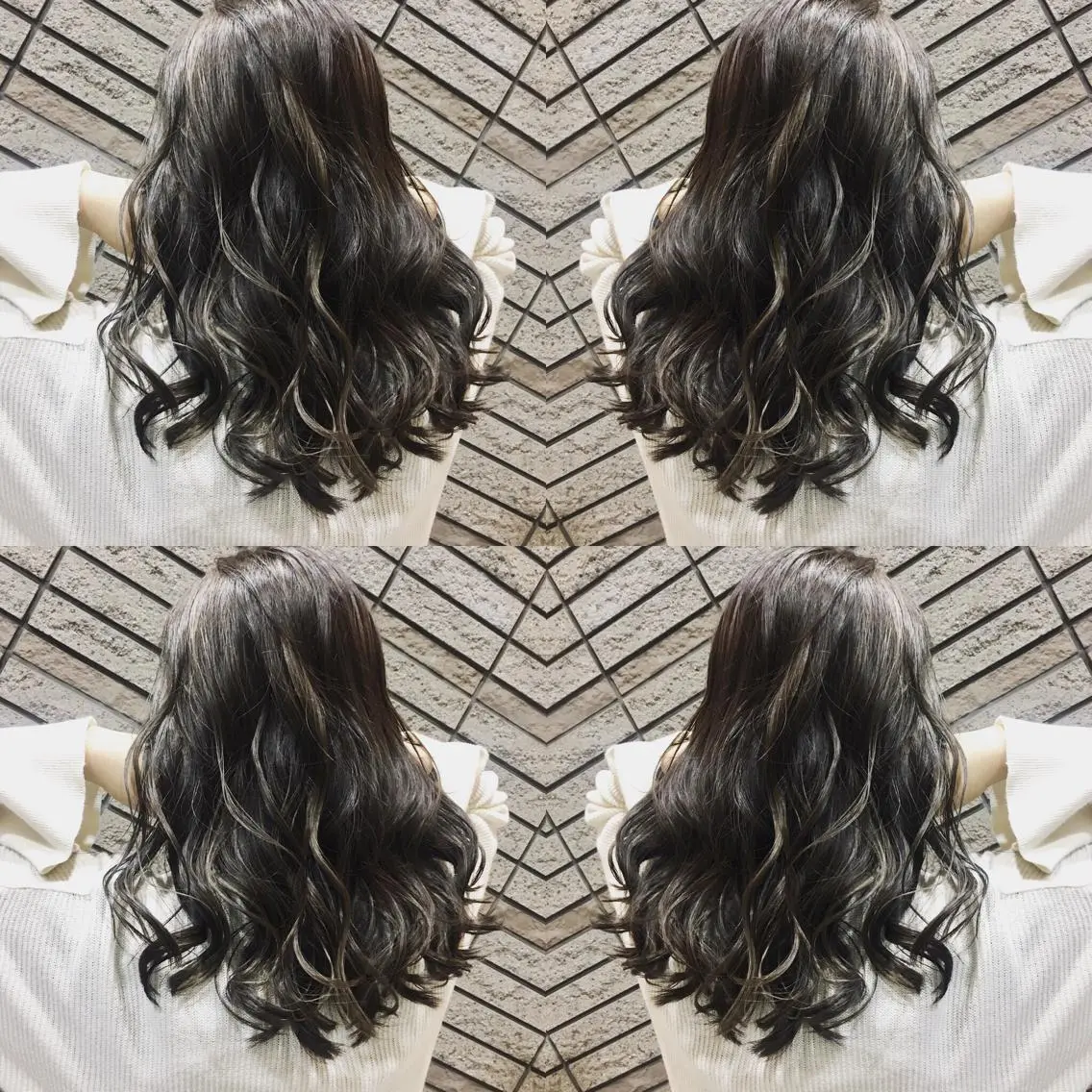 セミロング カラー バレイヤージュ グレージュ レイヤーカット カット ヘアカラー ブリーチ/バレイヤ ージュ川端裕司のヘアスタイル