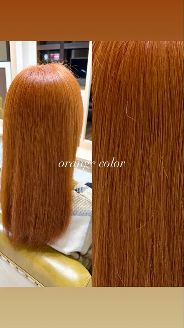 ミディアム カラー ヘアアレンジ ブリーチ ハイトーンカラー オレンジ 境町/透明感カラー/ レイヤー/中茎涼太のヘアスタイル