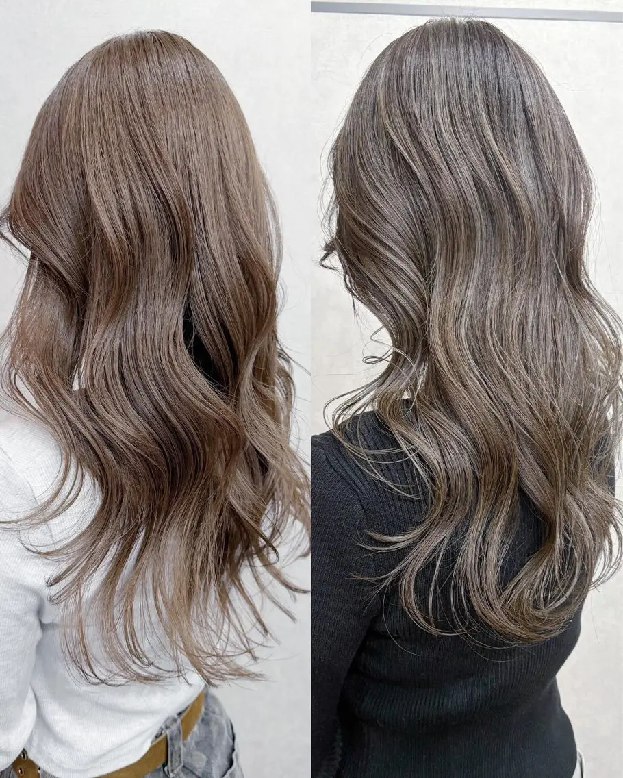 セミロング カラー ブラウンカラー グレージュ ミルクティーブラウン レイヤーカット カット ヘアカラー トリートメント AiM 大名　似合わせカットのヘアスタイル