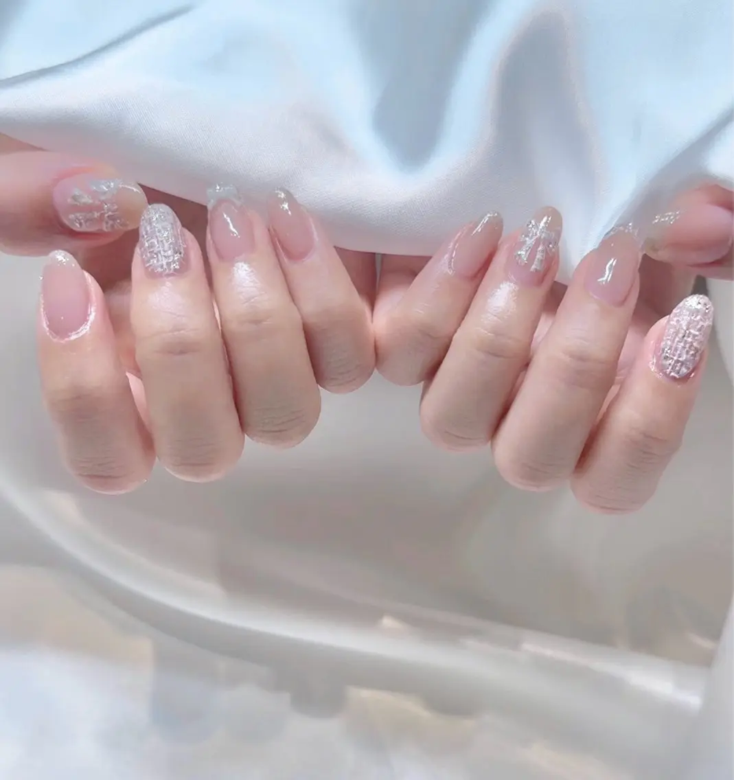 ネイル 水色 ツイードネイル nail Latteのネイルデザイン