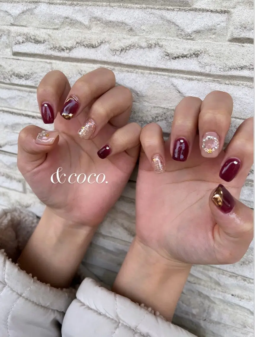 ネイル ボルドー 冬ネイル クリスマス ＆ coco.のネイルデザイン