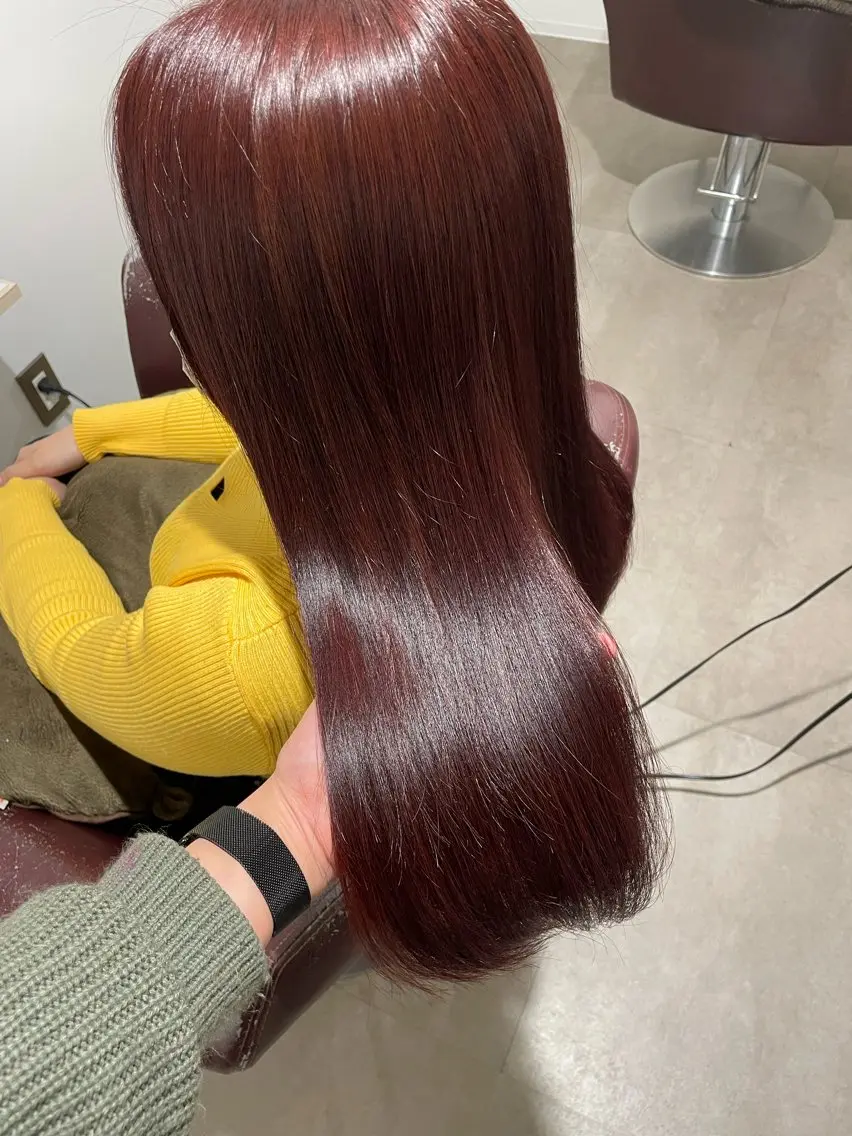 ロング カラー ブリーチ ブリーチなしカラー レッドカラー トリートメント ヘアカラー 雨宮花果/国立 透明感カラーのヘアスタイル