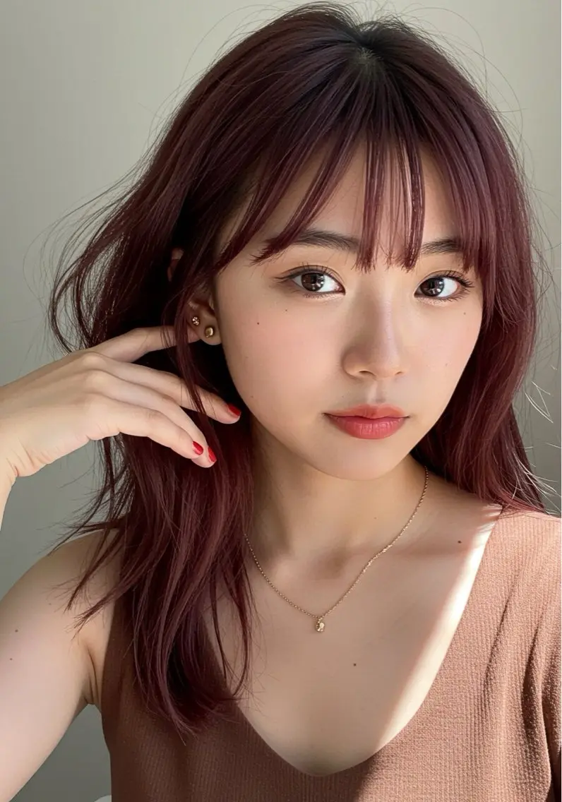 セミロング ピンクブラウン レイヤーカット シースルーバング LOVESTOIKE 堂本のヘアスタイル