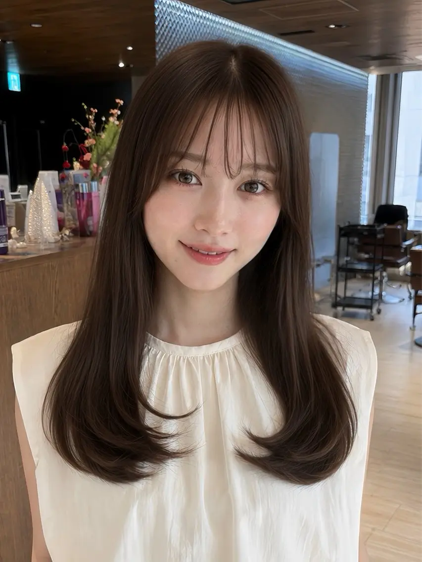 ロング トリートメント カット ヘアカラー 透明感カラー/韓国レ イヤー/宮下知也のヘアスタイル