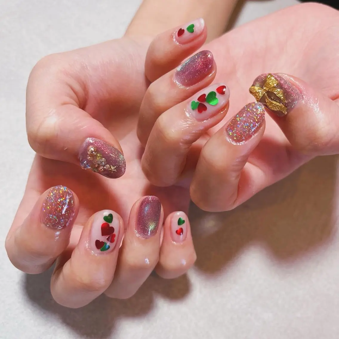 ネイル フラッシュネイル ジェルネイル ハート 冬ネイル クリスマス ハンドネイル RUI ☆のネイルデザイン