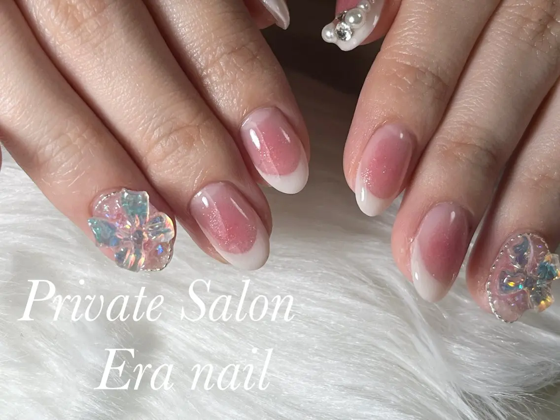 ネイル チークネイル フレンチネイル リボン Era nailのネイルデザイン