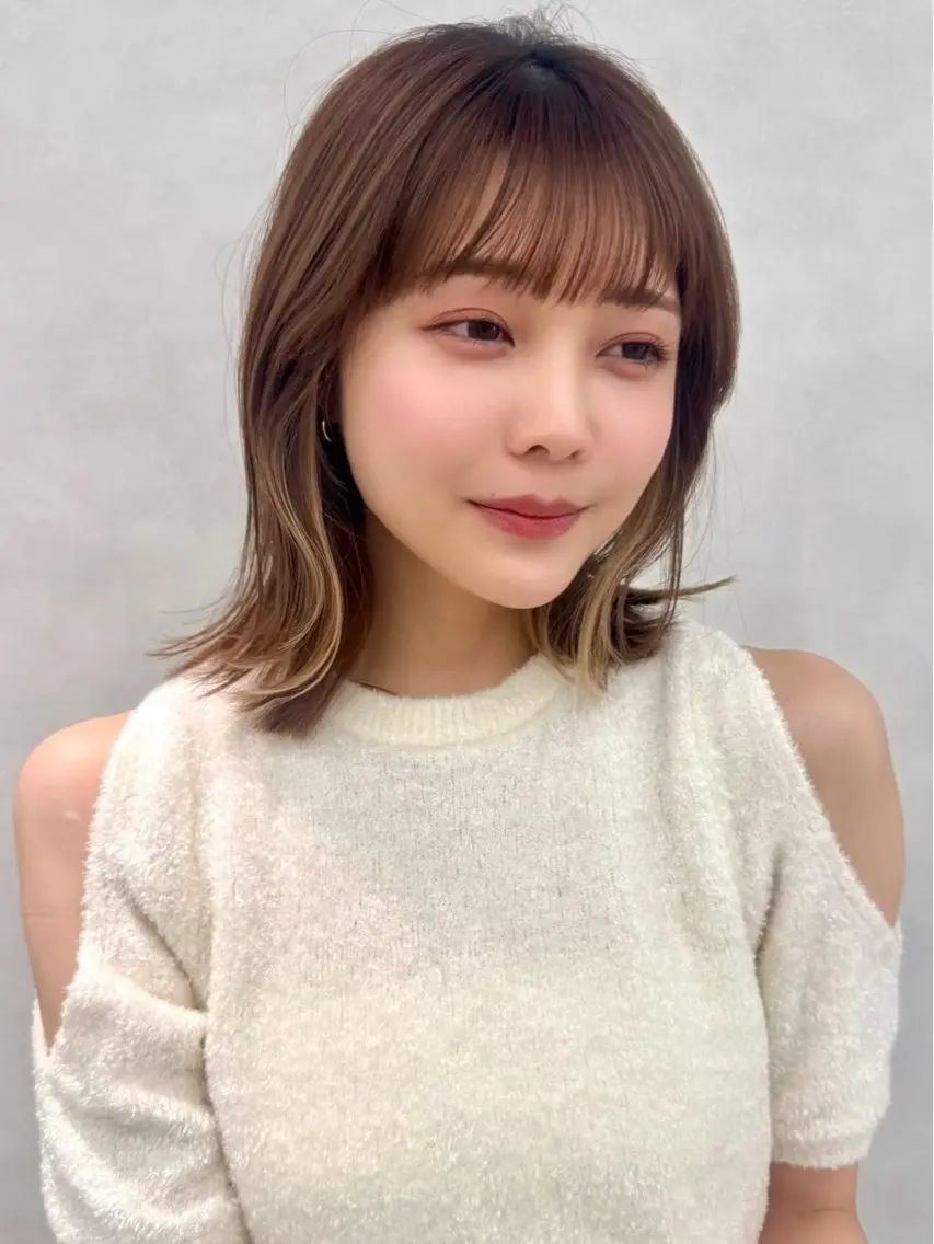 ミディアム カラー ヘアアレンジ 顔周りカット 韓国風ヘア レイヤーカット 小顔カット カット ヘアカラー トリートメント ✨レイヤー/ 透明感カラー✨冨永剛のヘアスタイル