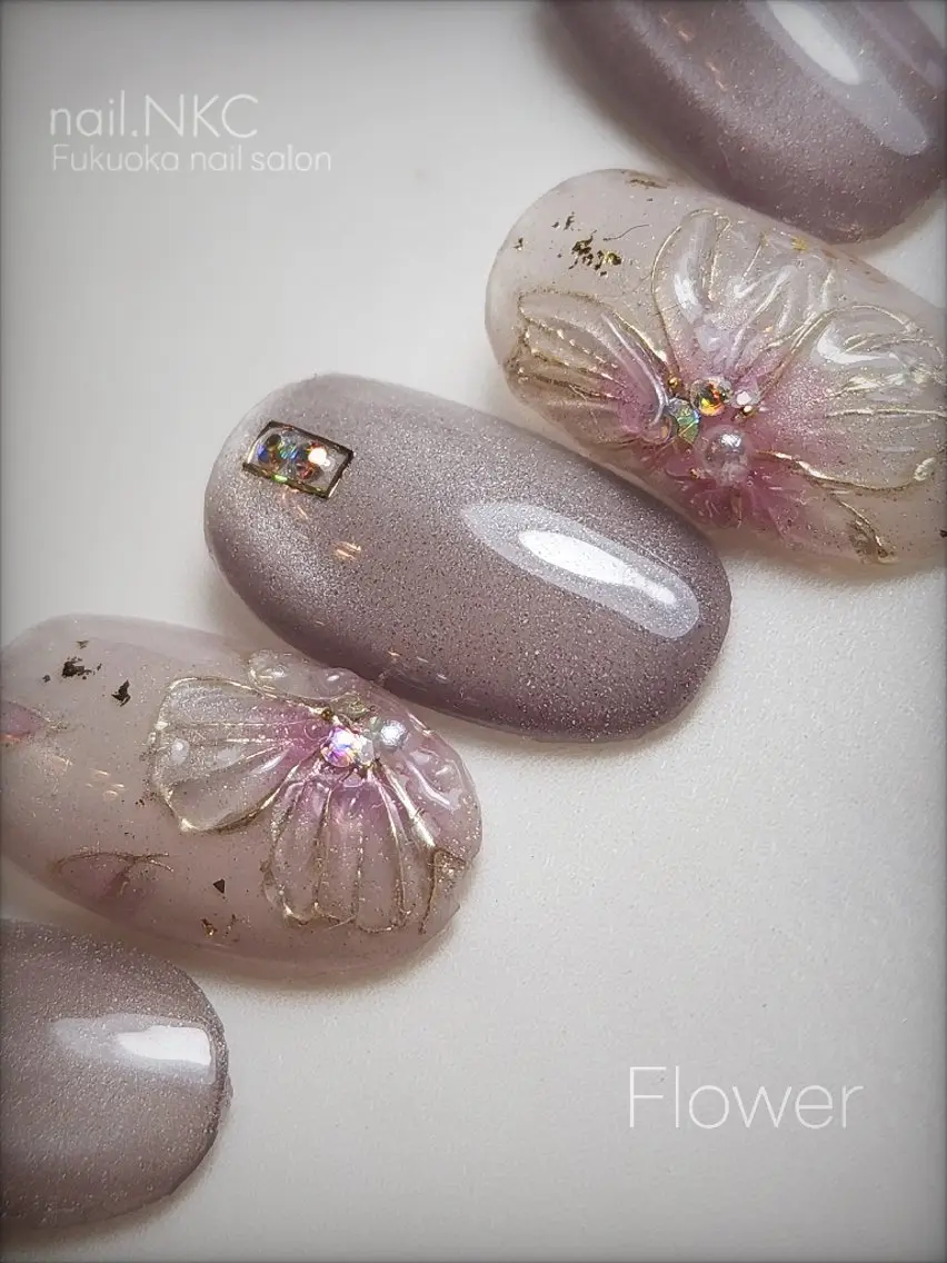ネイル クリアネイル フラワーネイル nail.NKC ネイルエヌケーシーのネイルデザイン