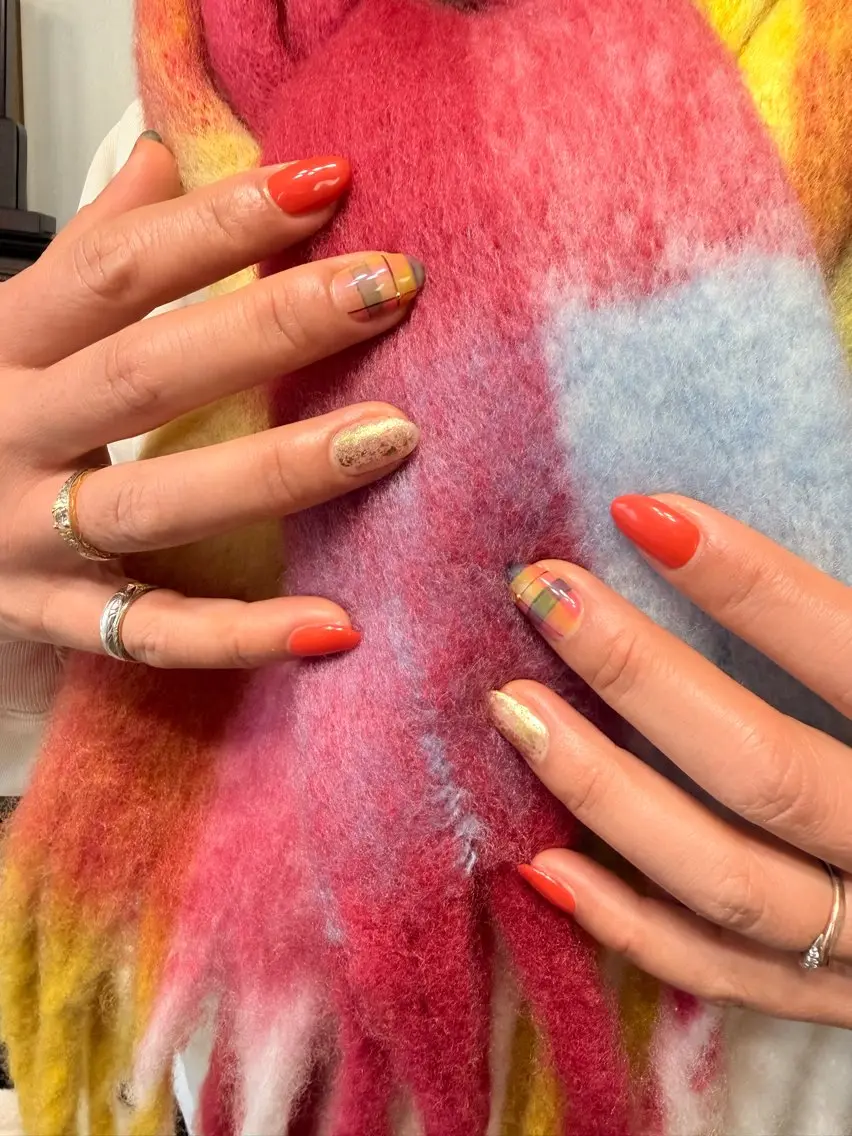 ネイル オレンジ 冬ネイル ハンドネイル miel nailのネイルデザイン