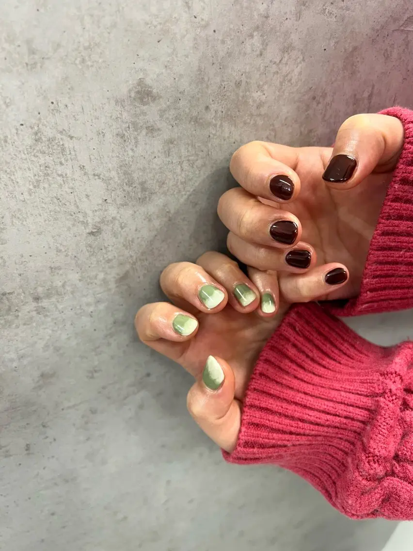 ネイル ブラウン フラッシュネイル ジェルネイル 韓国ネイル 持ち込み Bana_ Nailのネイルデザイン