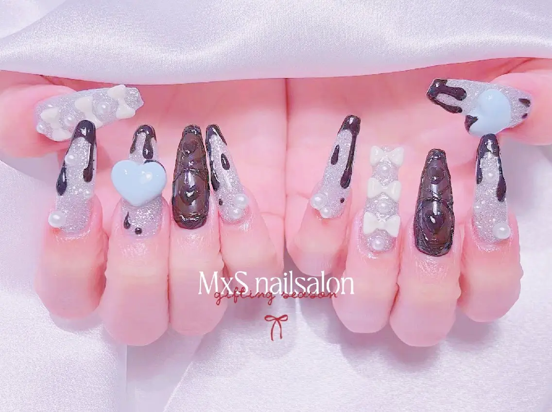 ネイル ジェルネイル 韓国ネイル マグネットネイル パラジェル バレンタイン ハンドネイル M×S Nail みなのネイルデザイン